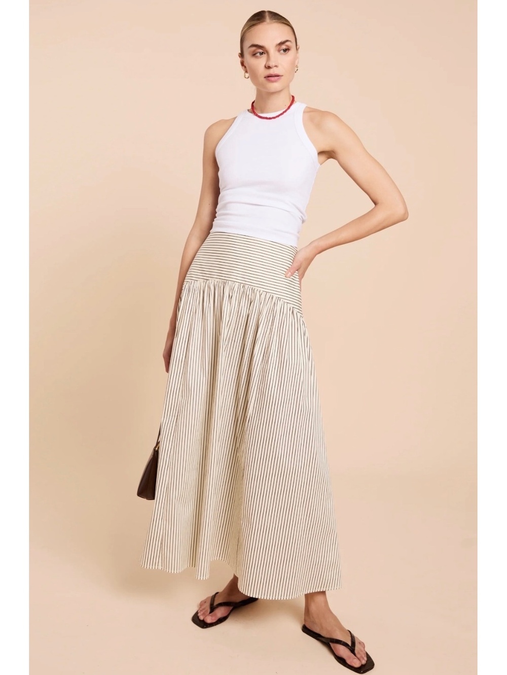 NWT Caara By Few Moda Vashti Cotton Maxi Skirt Size 6 Brown Stripe